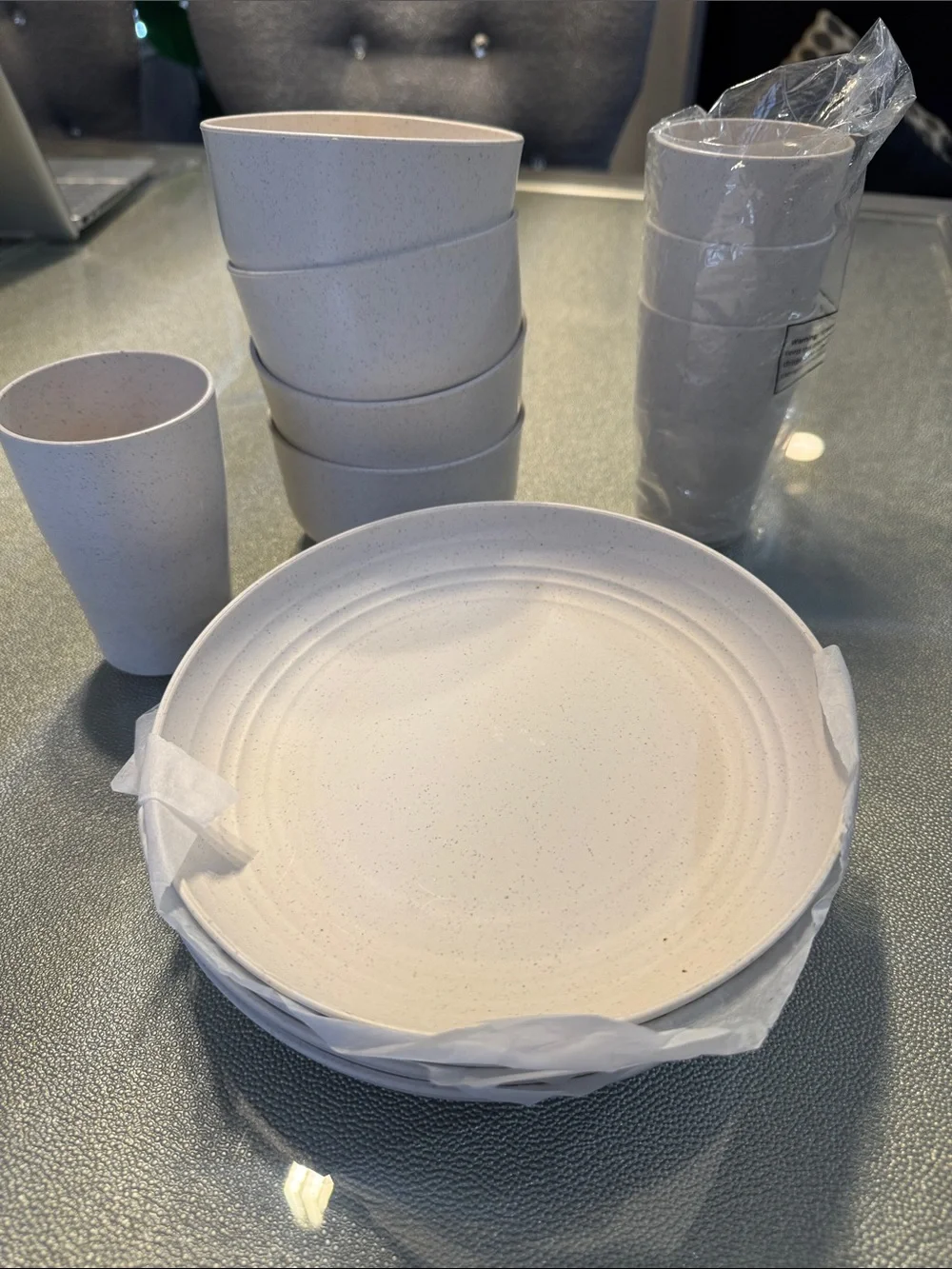 Neutral Speckled cream Dinnerware Set - Modern plastic Stoneware l Plates & Cups